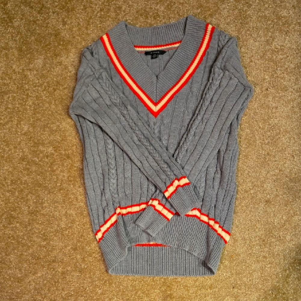 AE Studio Women's Striped Grey & Pink Sweater Long Sleeve Size Small